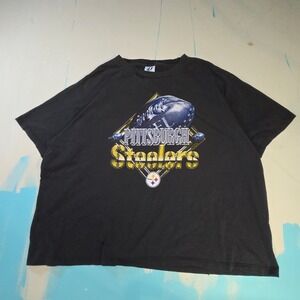 VTG Dynasty 5XL Pittsburgh Steelers Black T-Shirt 100% Cotton USA Oversize 1990s